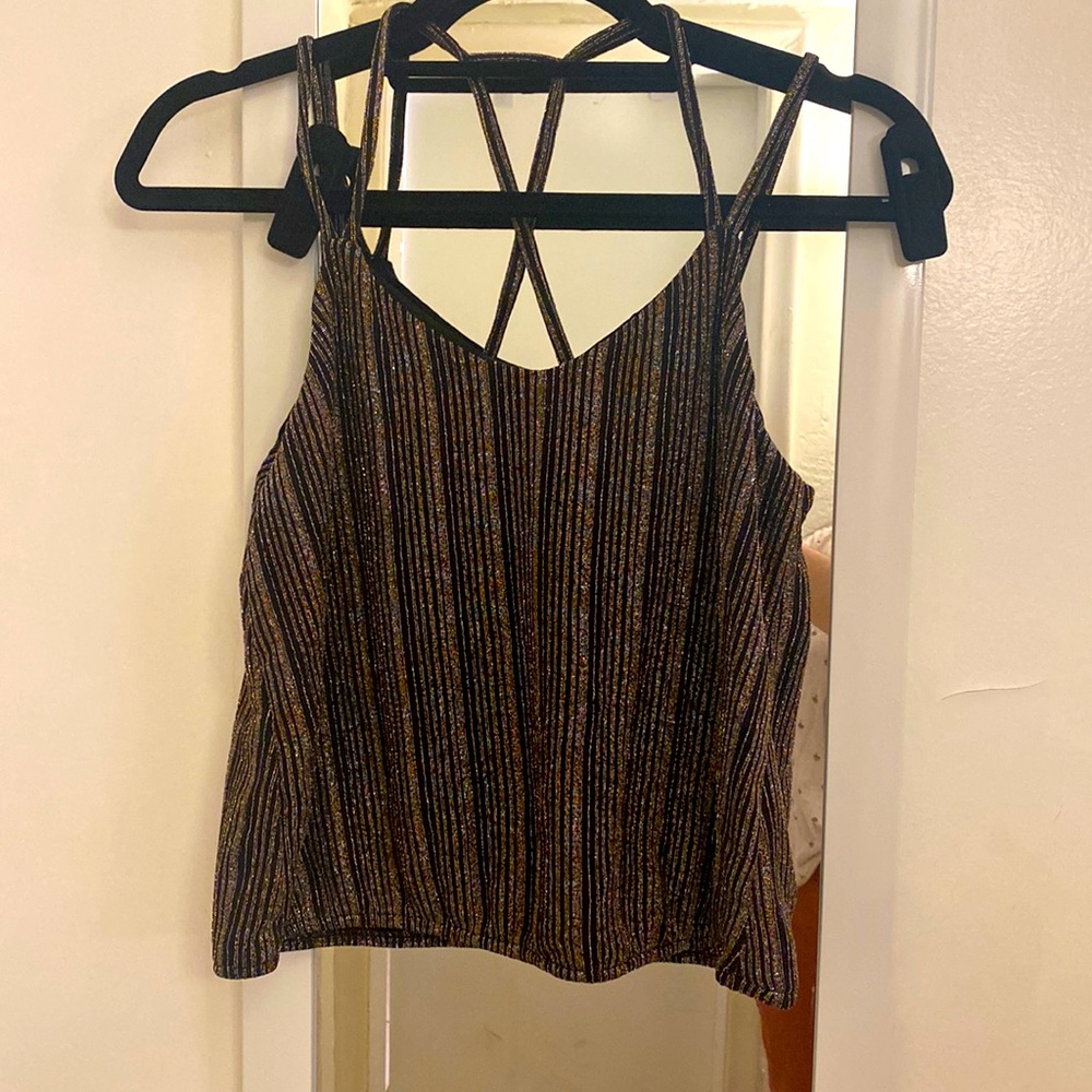 🎶💖EXPRESS sparkly strappy going out cropped tank top with elastic waist